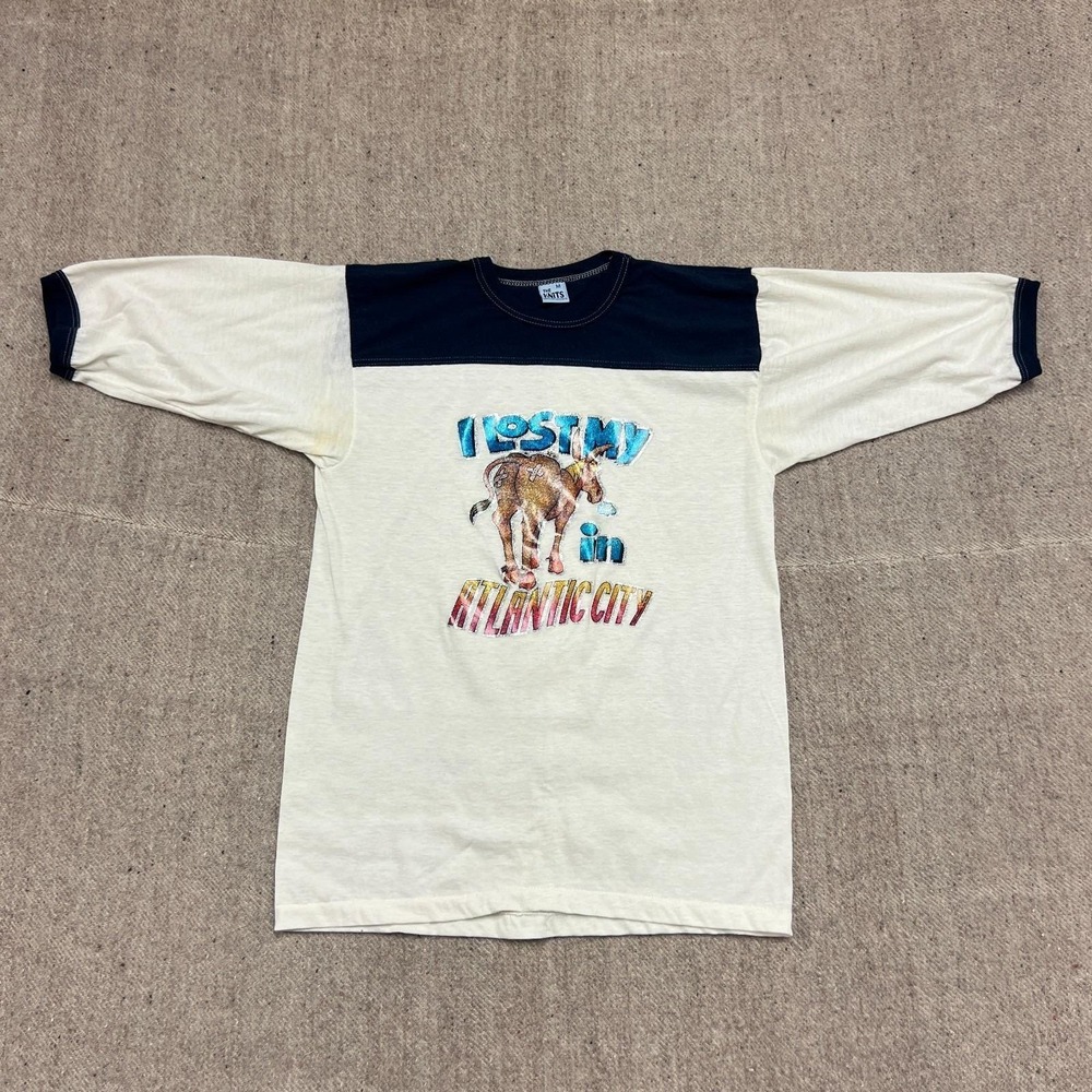 Vintage Atlantic City Shirt Mens Medium White 1970s Iron On